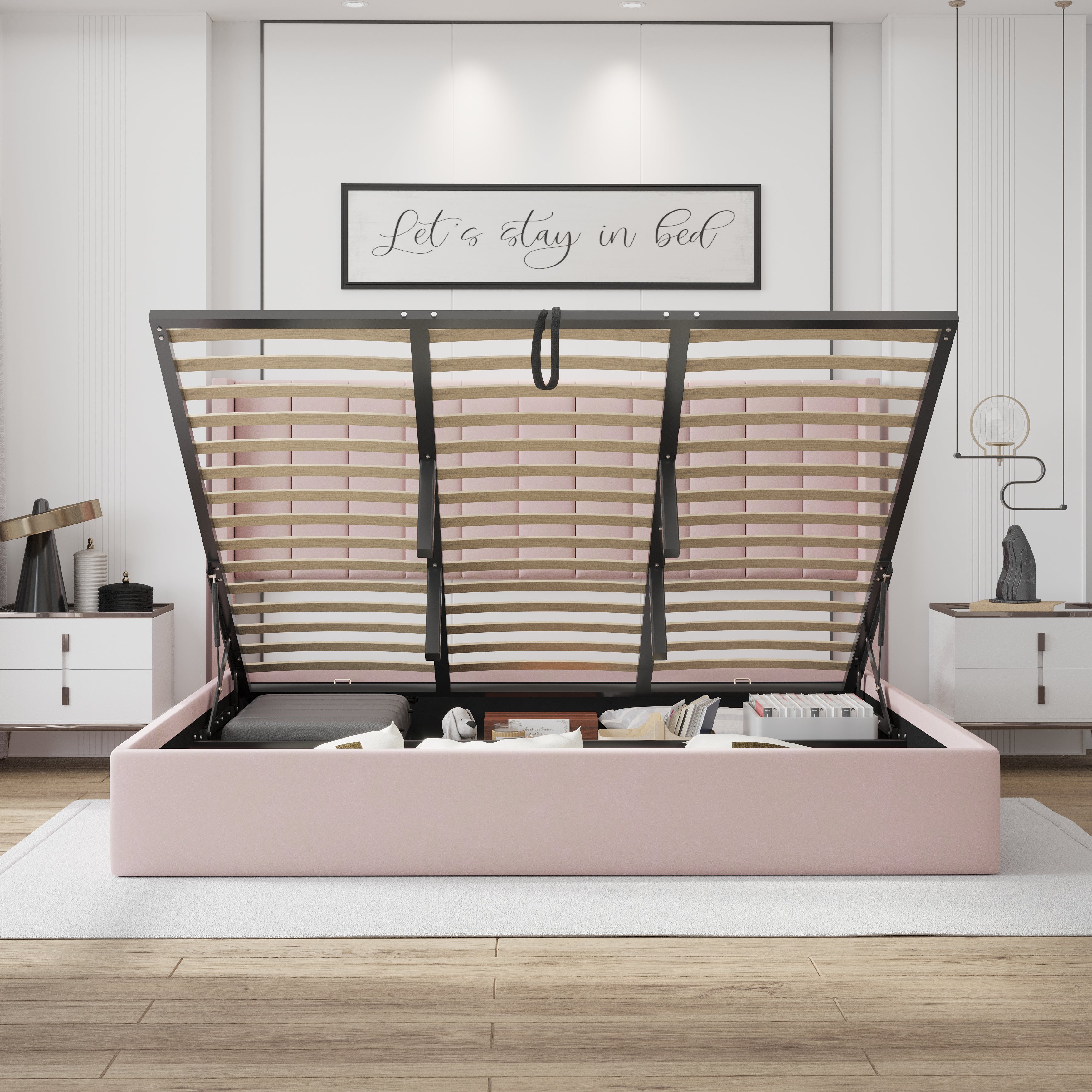 Oliver King/Queen Pink -  Lift-Up Storage Bed