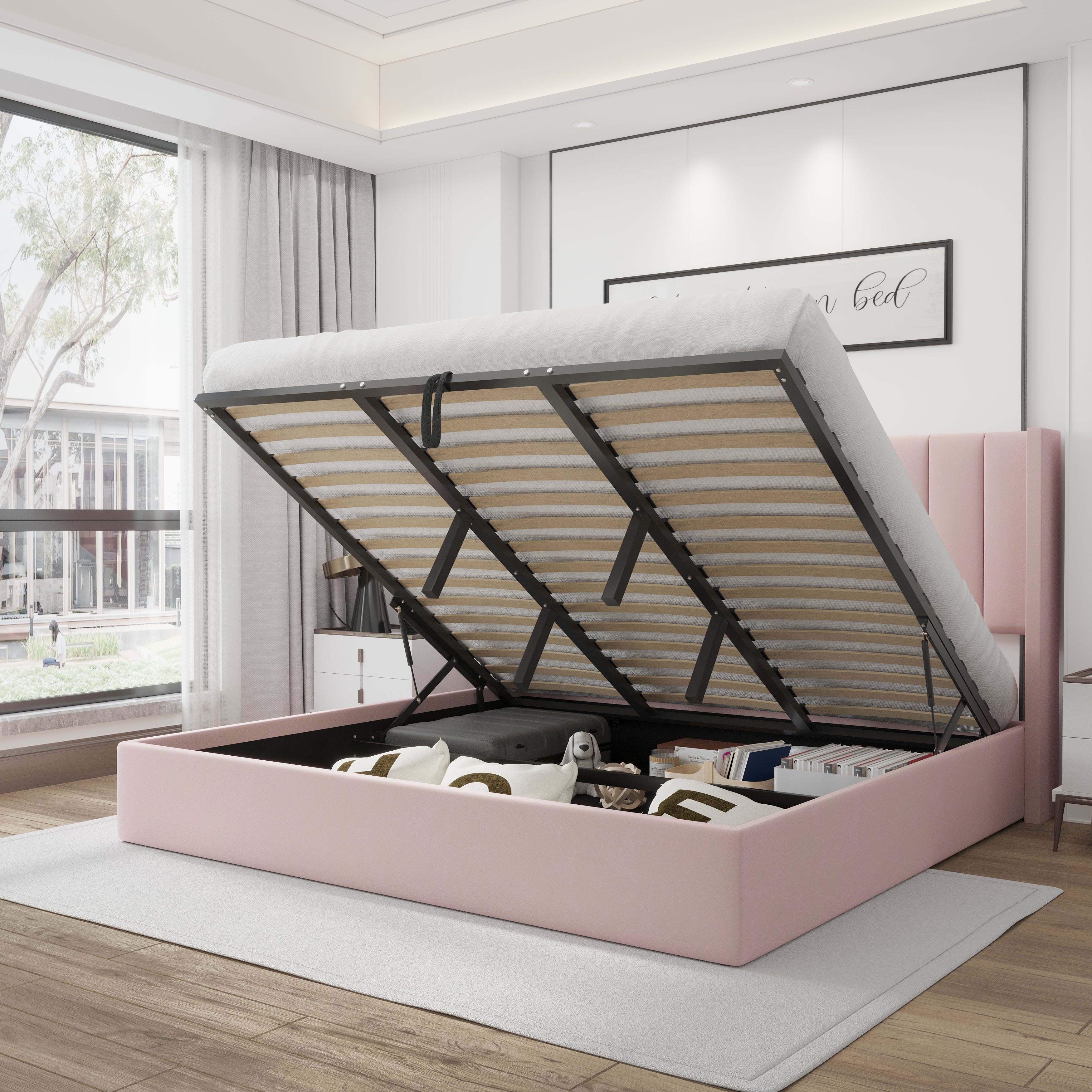 Oliver King/Queen Pink -  Lift-Up Storage Bed