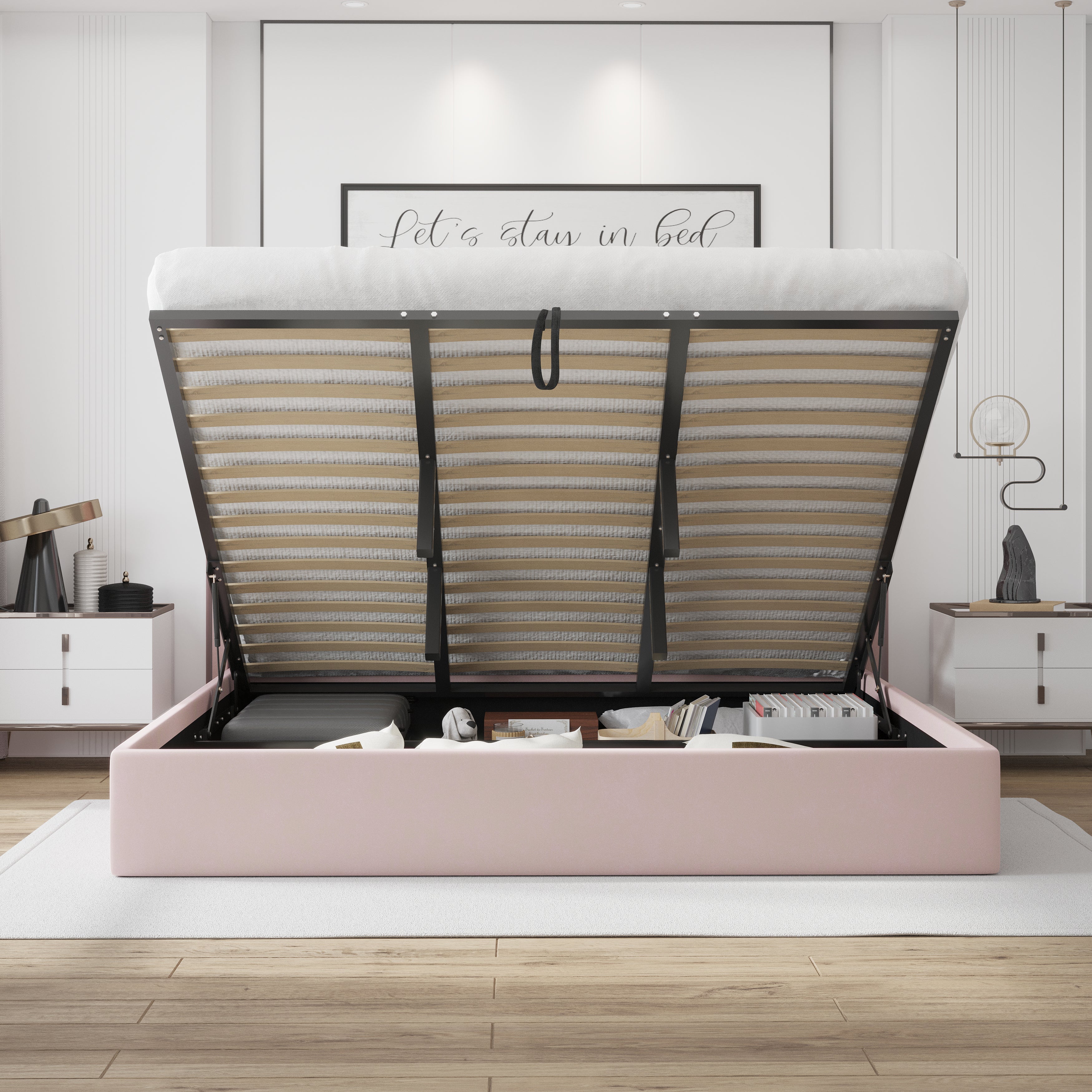 Oliver King/Queen Pink -  Lift-Up Storage Bed