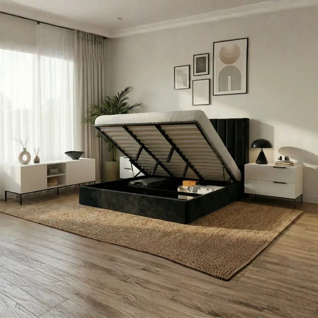 Oliver King Black Lift-Up Storage Bed