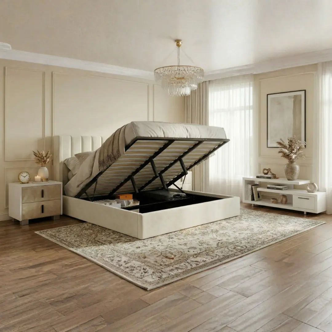Oliver King Ivory Lift-Up Storage Bed