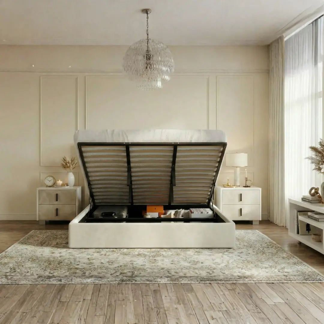 Oliver King Ivory Lift-Up Storage Bed