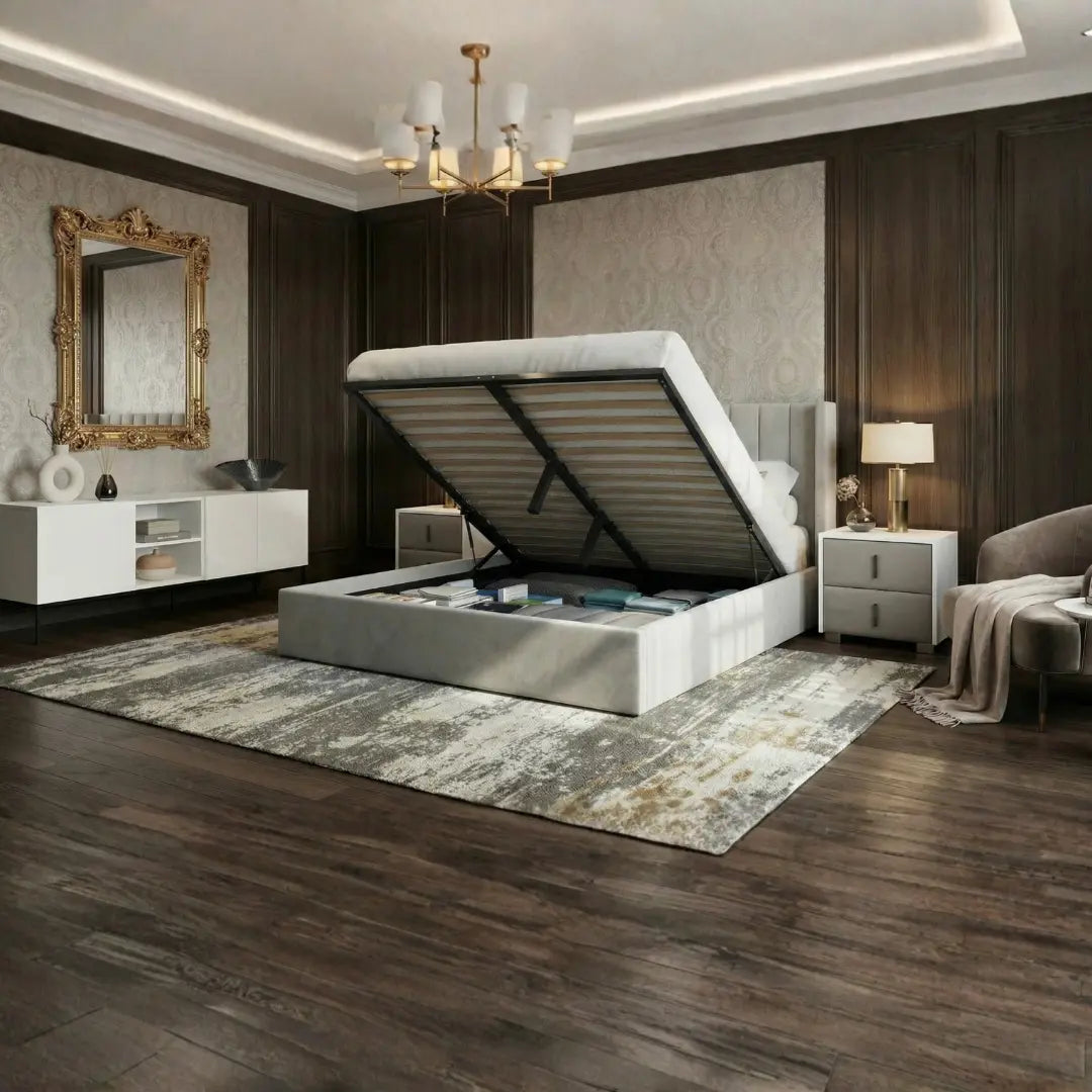 Oliver Queen Light Gray Lift-Up Storage Bed