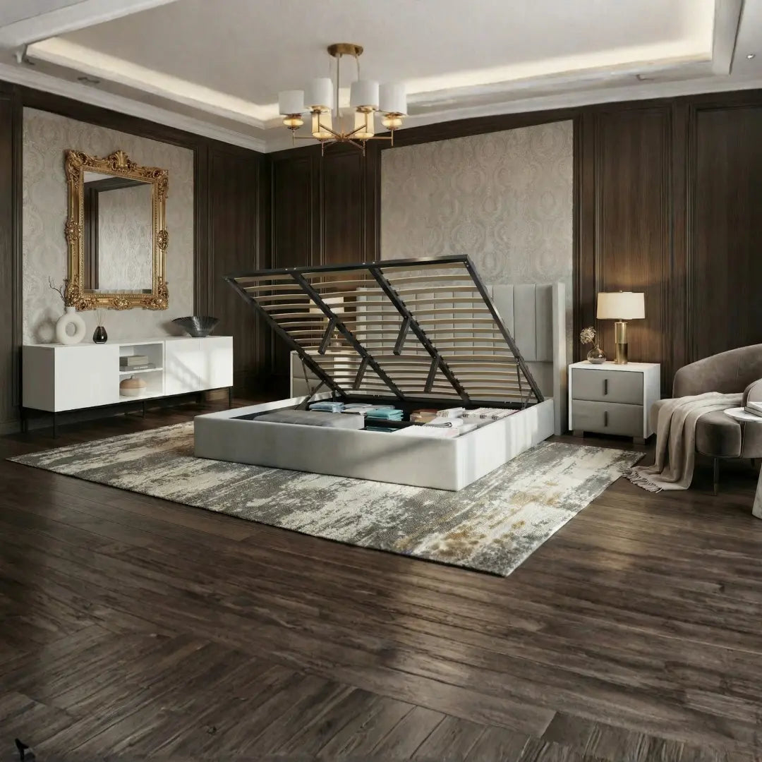 Oliver King Light Gray Lift-Up Storage Bed