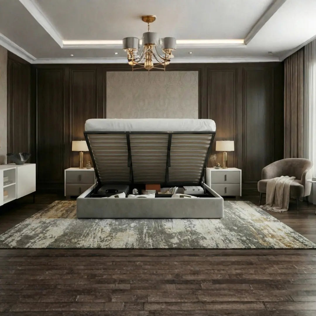 Oliver King Light Gray Lift-Up Storage Bed