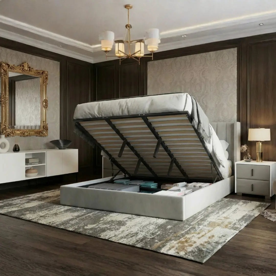 Oliver King Light Gray Lift-Up Storage Bed