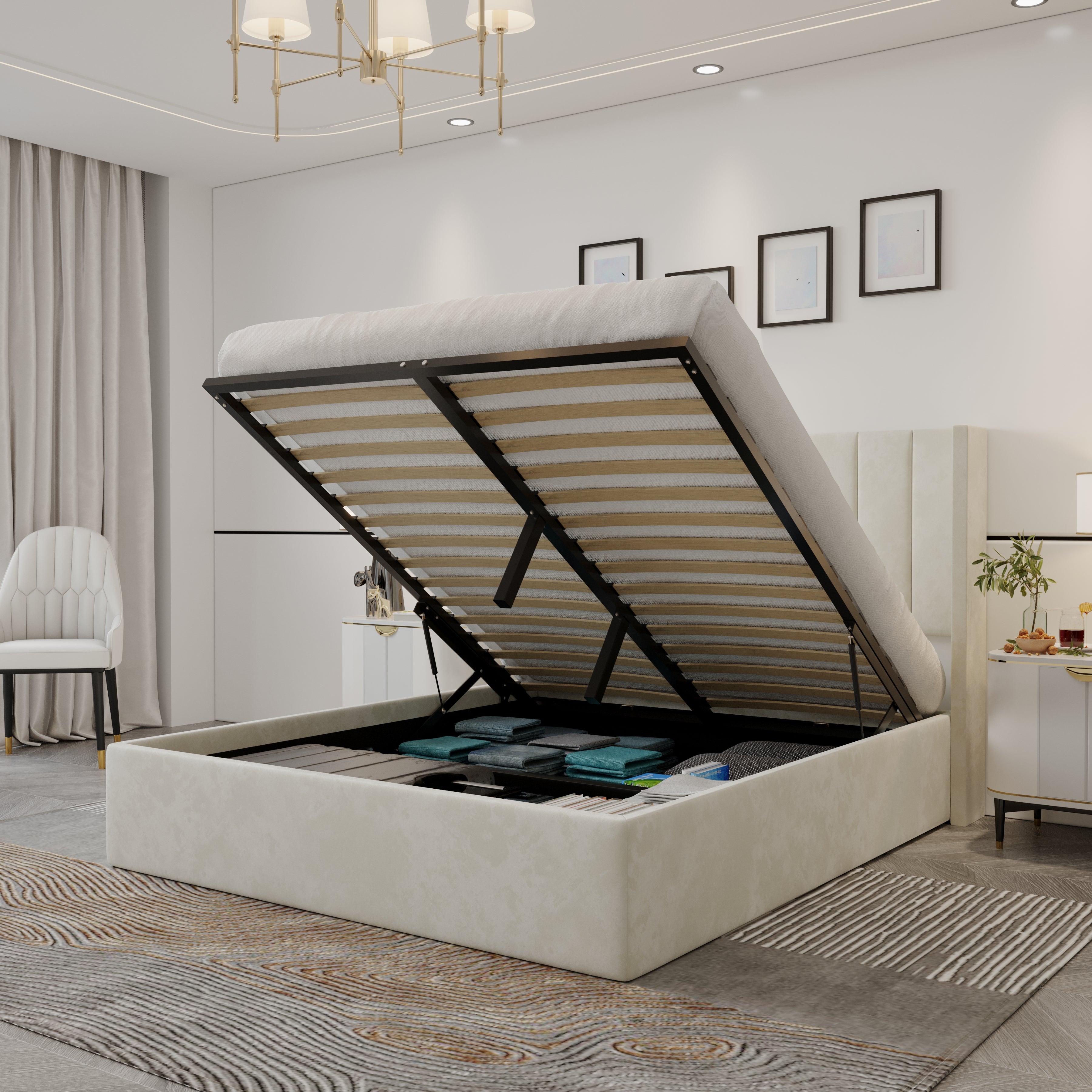 Oliver Double Ivory Lift-Up Storage Bed
