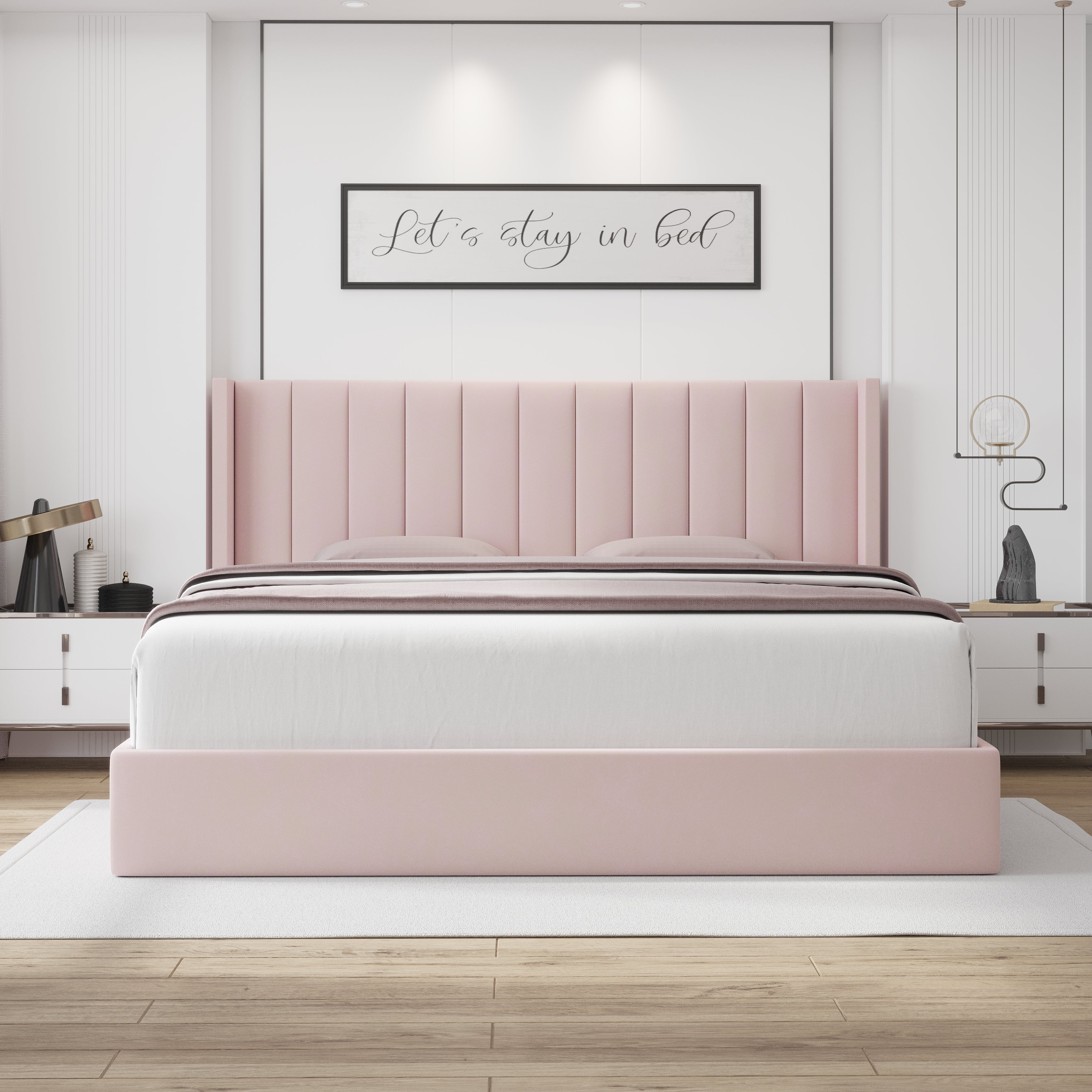 Oliver King/Queen Pink -  Lift-Up Storage Bed