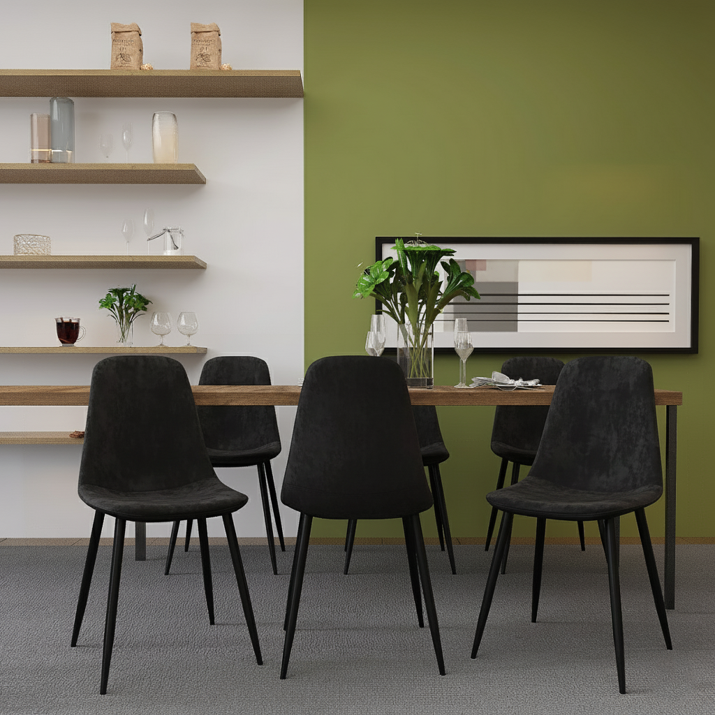 Velets Set Of 4 Sera Upholstered Side Chair - Velvet - Black - Black Leg