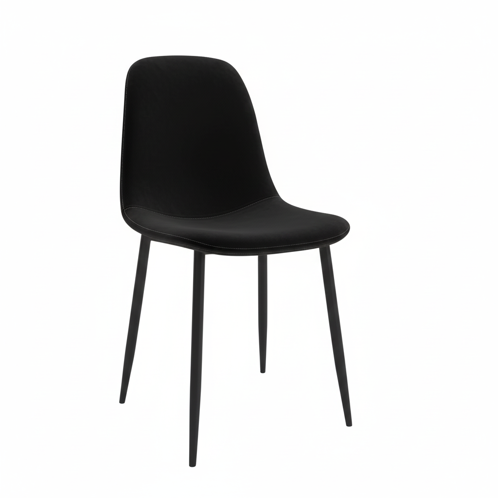 Velets Set Of 4 Sera Upholstered Side Chair - Velvet - Black - Black Leg