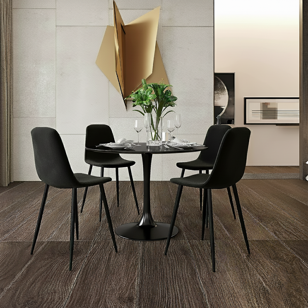 Velets Set Of 4 Sera Upholstered Side Chair - Velvet - Black - Black Leg