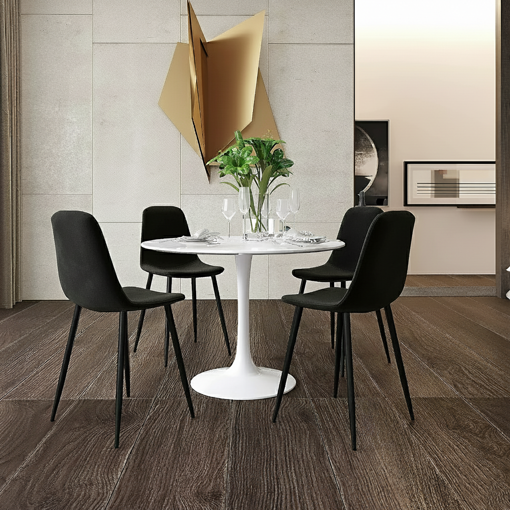 Velets Set Of 4 Sera Upholstered Side Chair - Velvet - Black - Black Leg