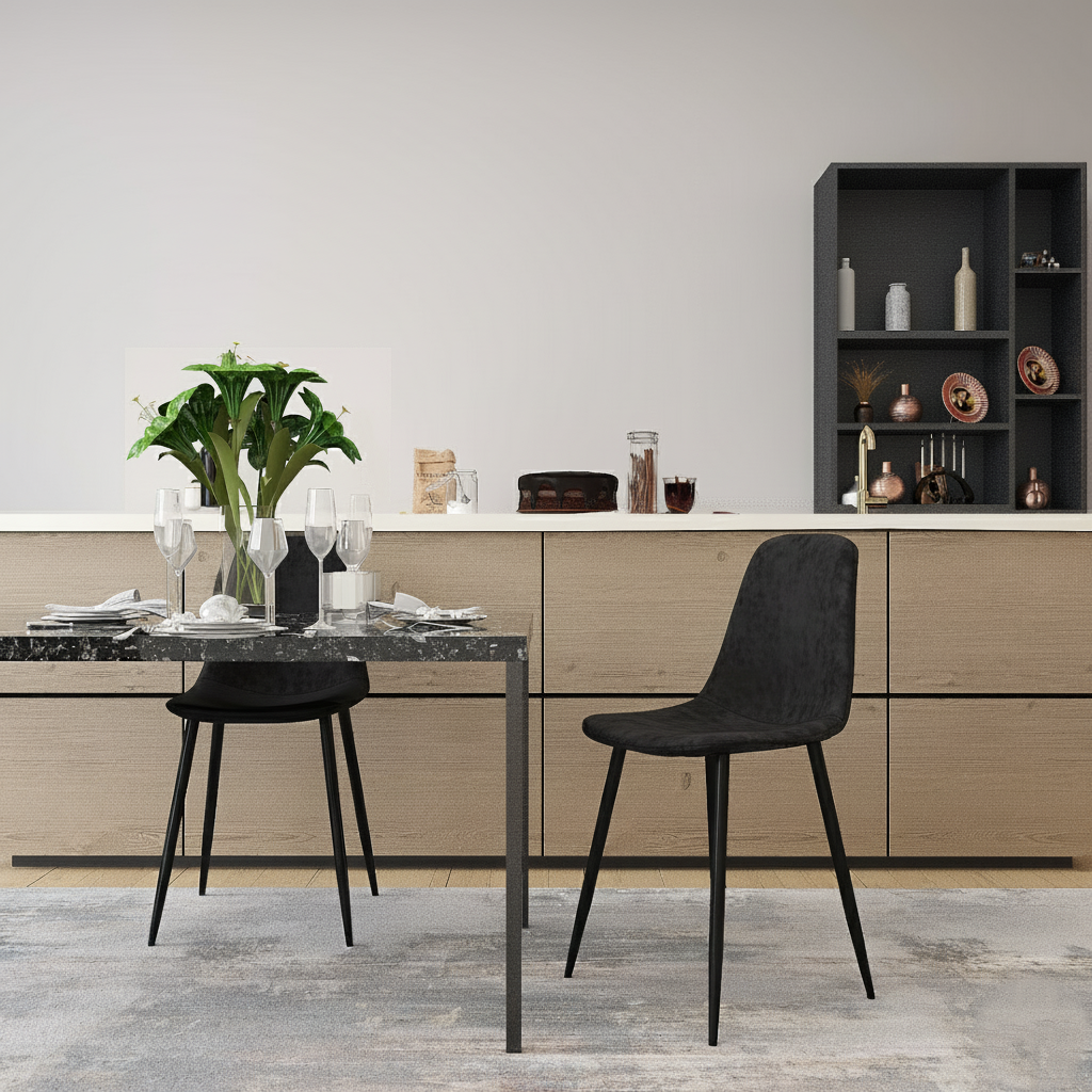 Velets Set Of 4 Sera Upholstered Side Chair - Velvet - Black - Black Leg