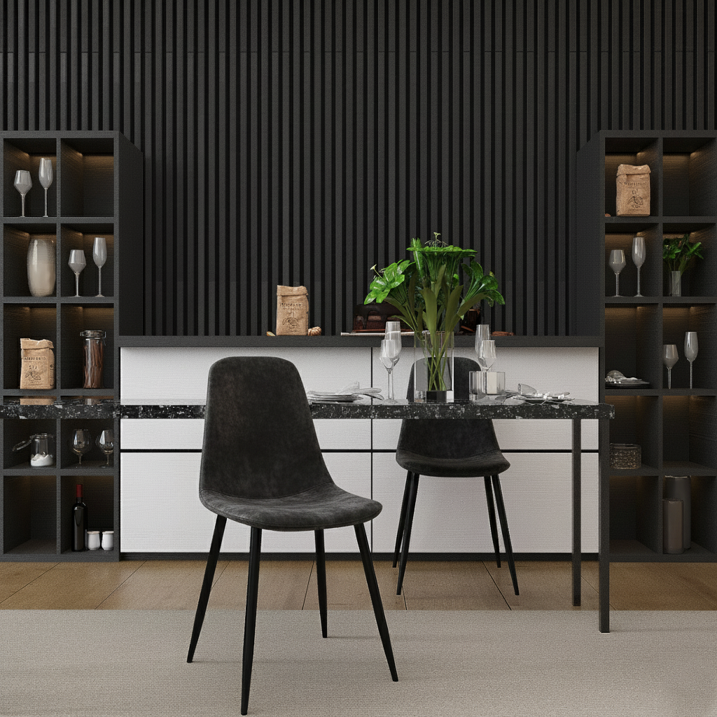 Velets Set Of 4 Sera Upholstered Side Chair - Velvet - Black - Black Leg