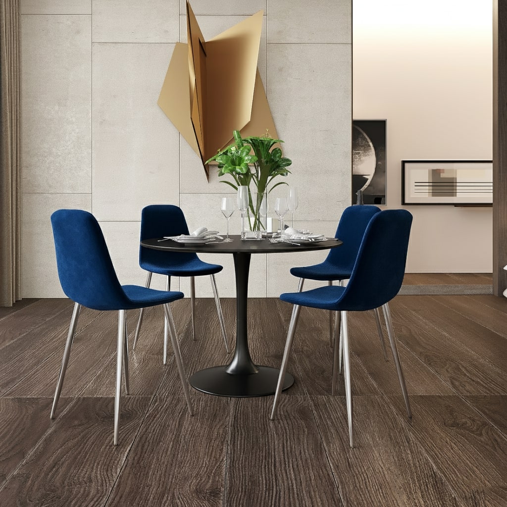 Velets Set Of 4 Sera Upholstered Side Chair - Velvet - Blue - Chrome Leg