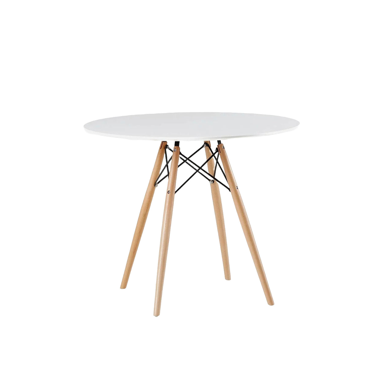 The Velets 36 inch Ember Round Dining Table with Sturdy Wooden Legs and Black Metal Brace - White