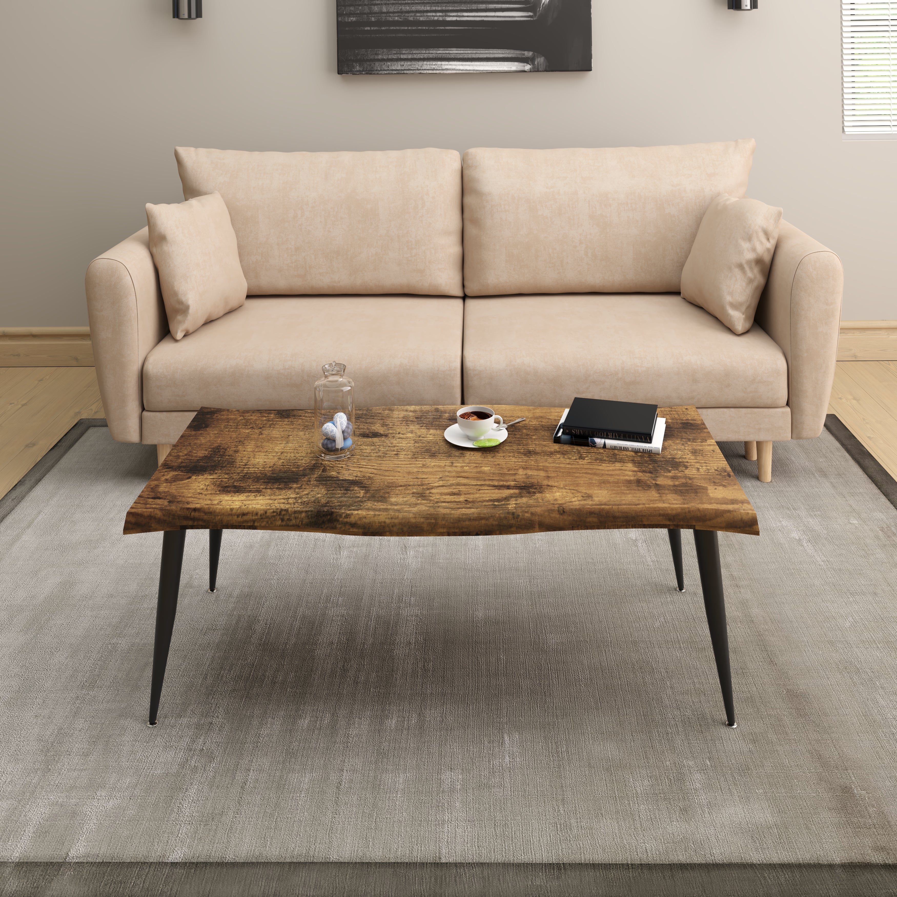 The Velets Lia Wooden Rectangular Coffee Table With Tapered Legs