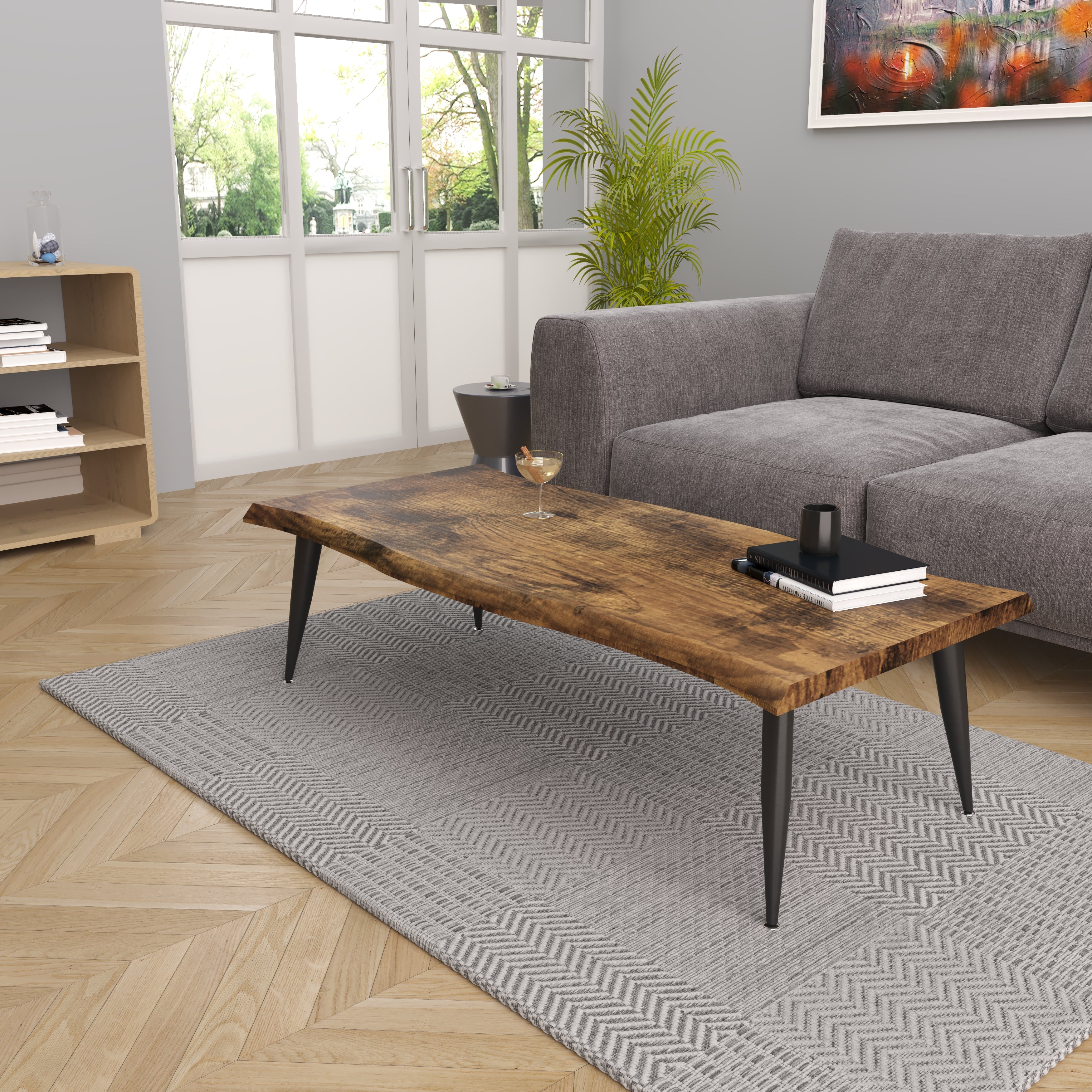 The Velets Lia Wooden Rectangular Coffee Table With Tapered Legs