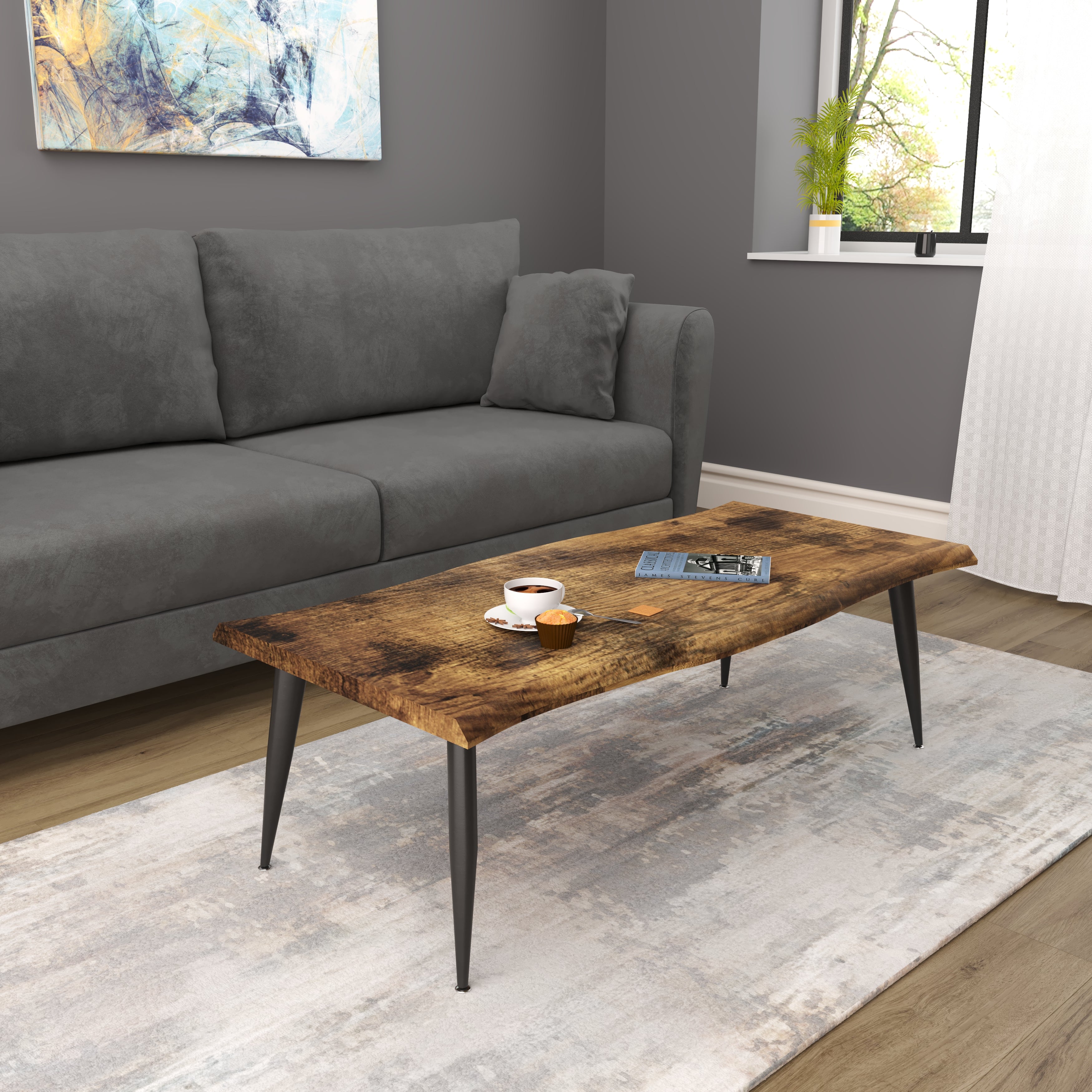 The Velets Lia Wooden Rectangular Coffee Table With Tapered Legs