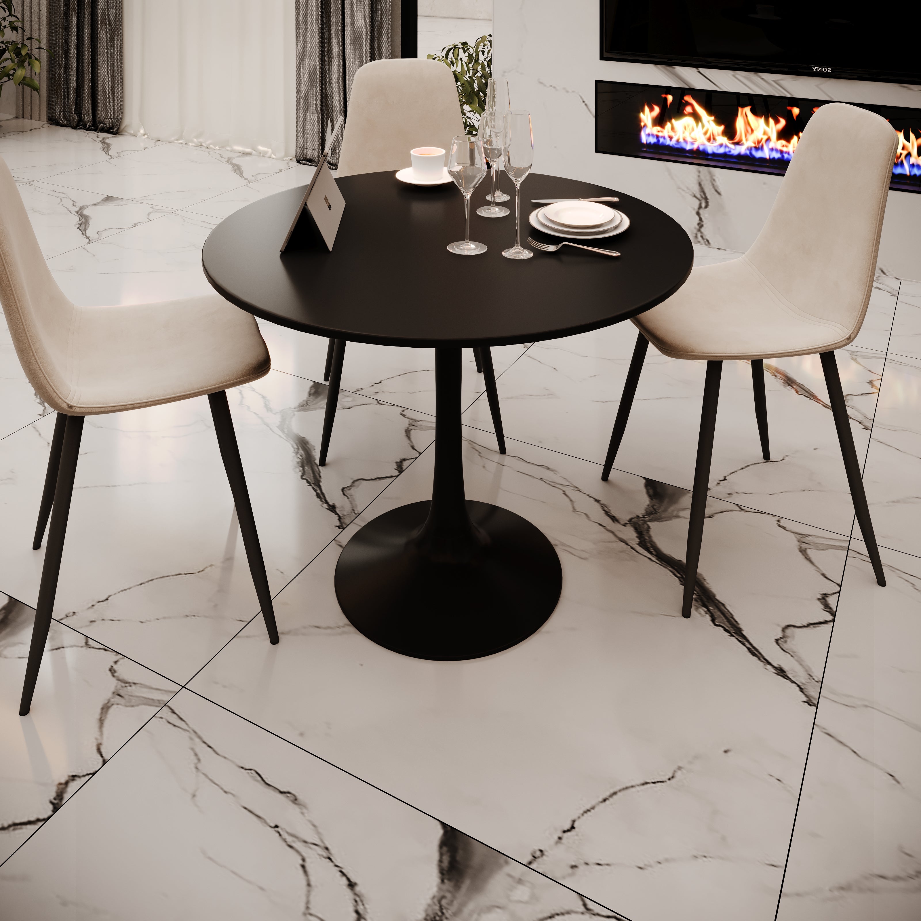 Velets 36 Inch Tulip Mid Century Modern Dining Table Black