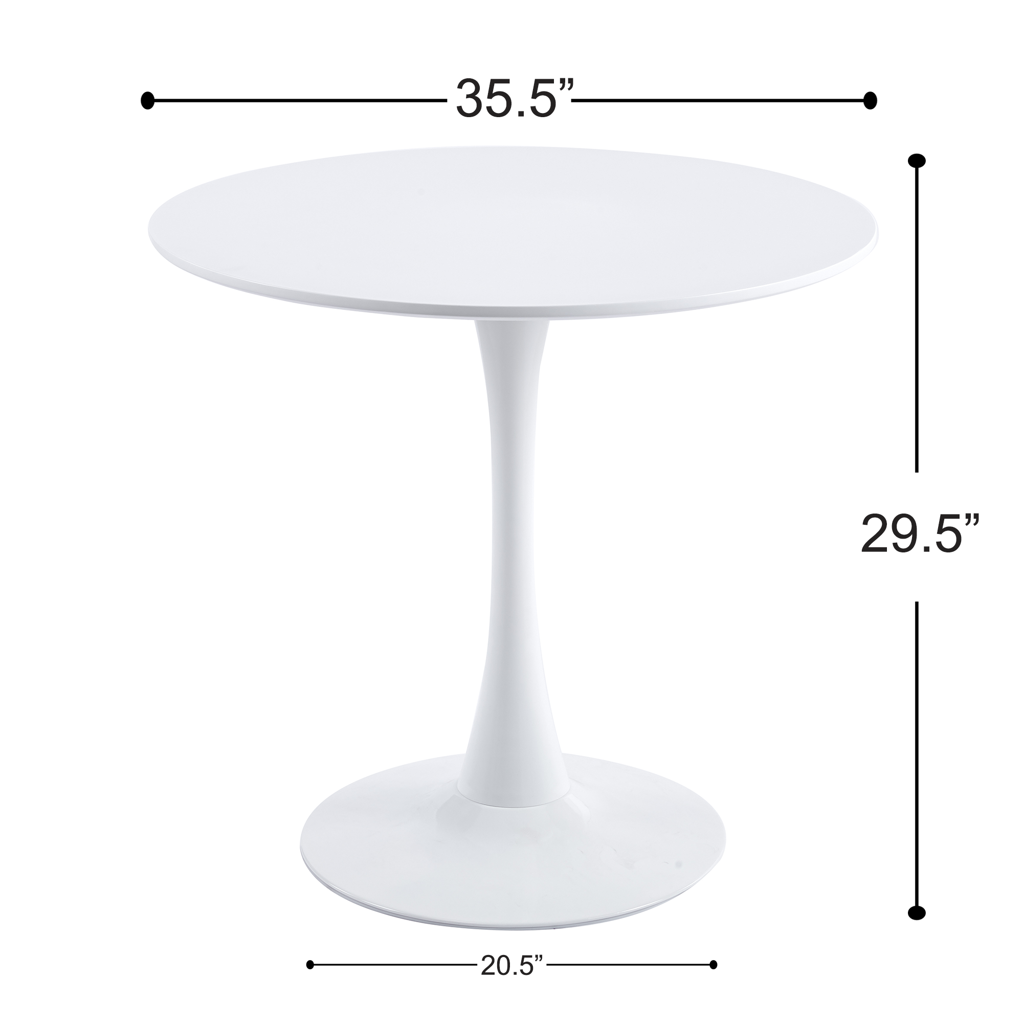 Velets 36 Inch Tulip Mid Century Modern Dining Table - White