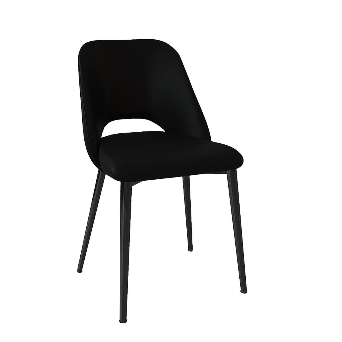 Velets Aria Set of 4 Upholstered Side Chair / Dining Chair - Faux Leather - Black - Black Leg