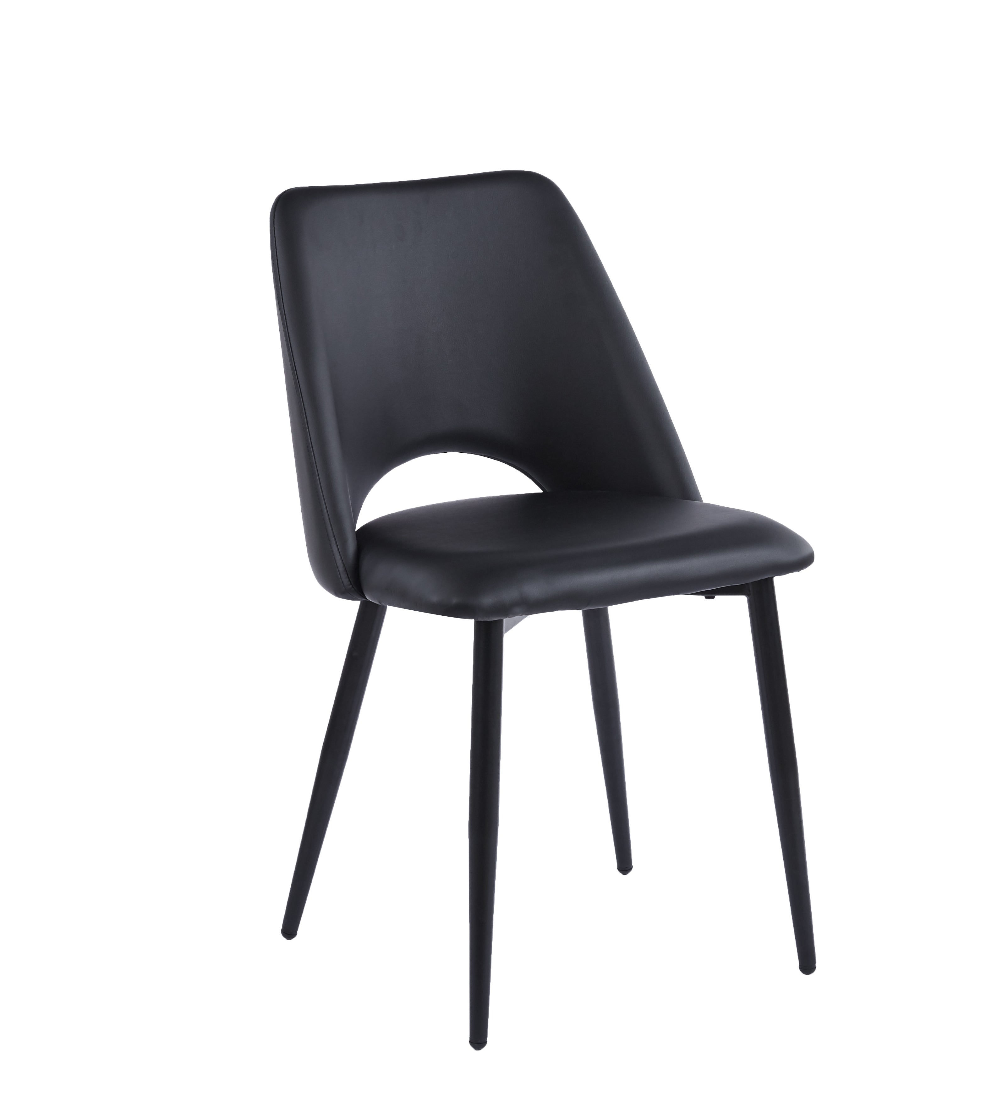 Velets Aria Set of 4 Upholstered Side Chair / Dining Chair - Faux Leather - Black - Black Leg