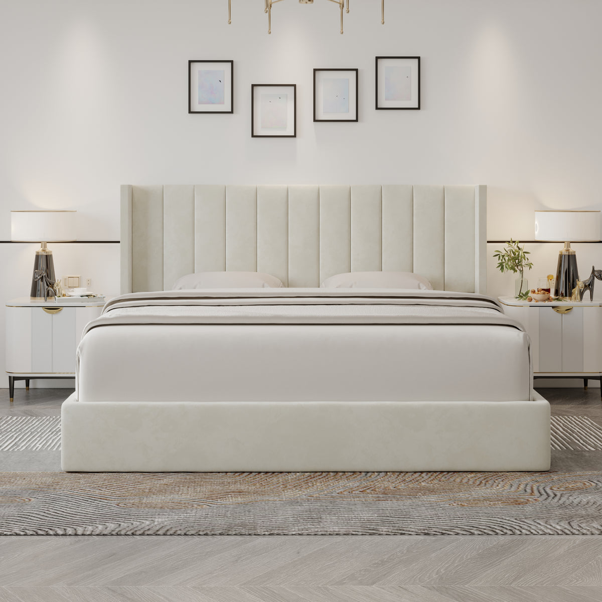 Oliver King/Queen/Double Ivory - Lift-Up Storage Bed