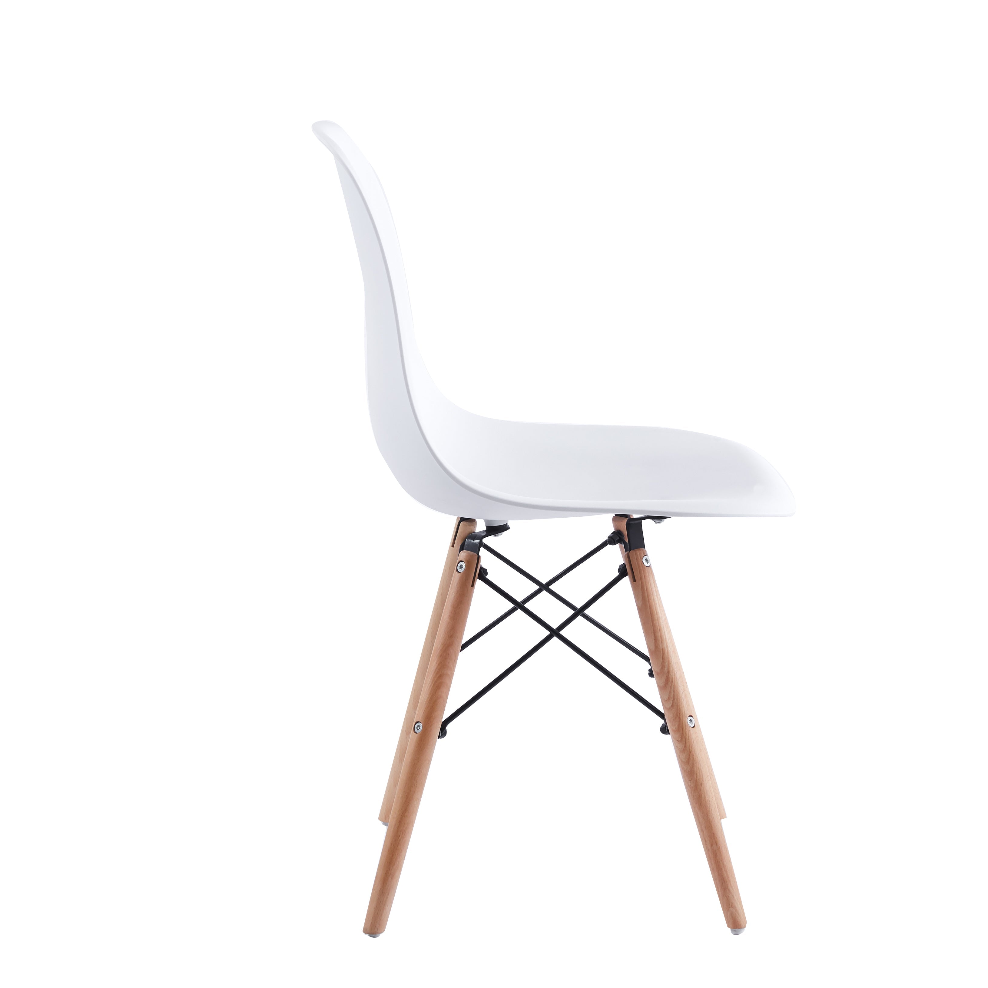 Velets Set of 4 Eifel Side Chair / Dining Chair - Plastic Chair - White - Wooden Leg