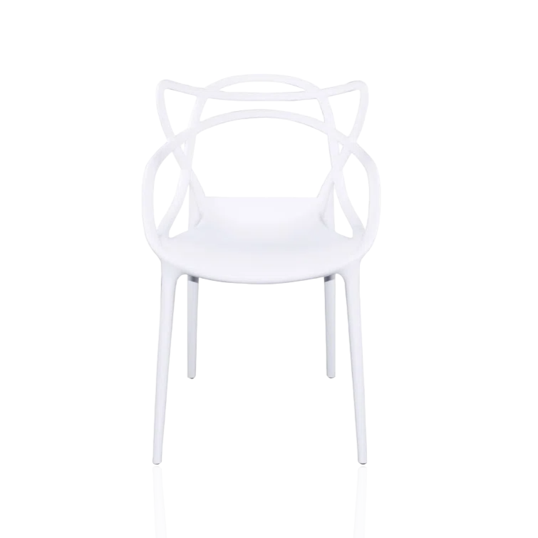 Velets Set of 4 Sandra Lightweight Molded Plastic Cross Back Stacking Arm Dining Chairs - White