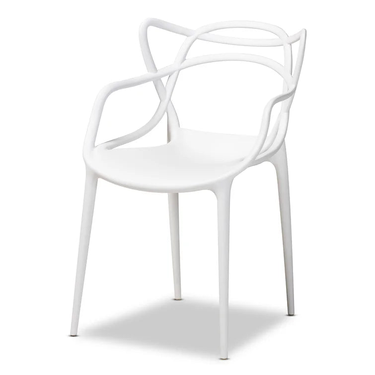 Velets Set of 4 Sandra Lightweight Molded Plastic Cross Back Stacking Arm Dining Chairs - White