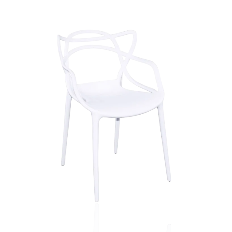 Velets Set of 4 Sandra Lightweight Molded Plastic Cross Back Stacking Arm Dining Chairs - White