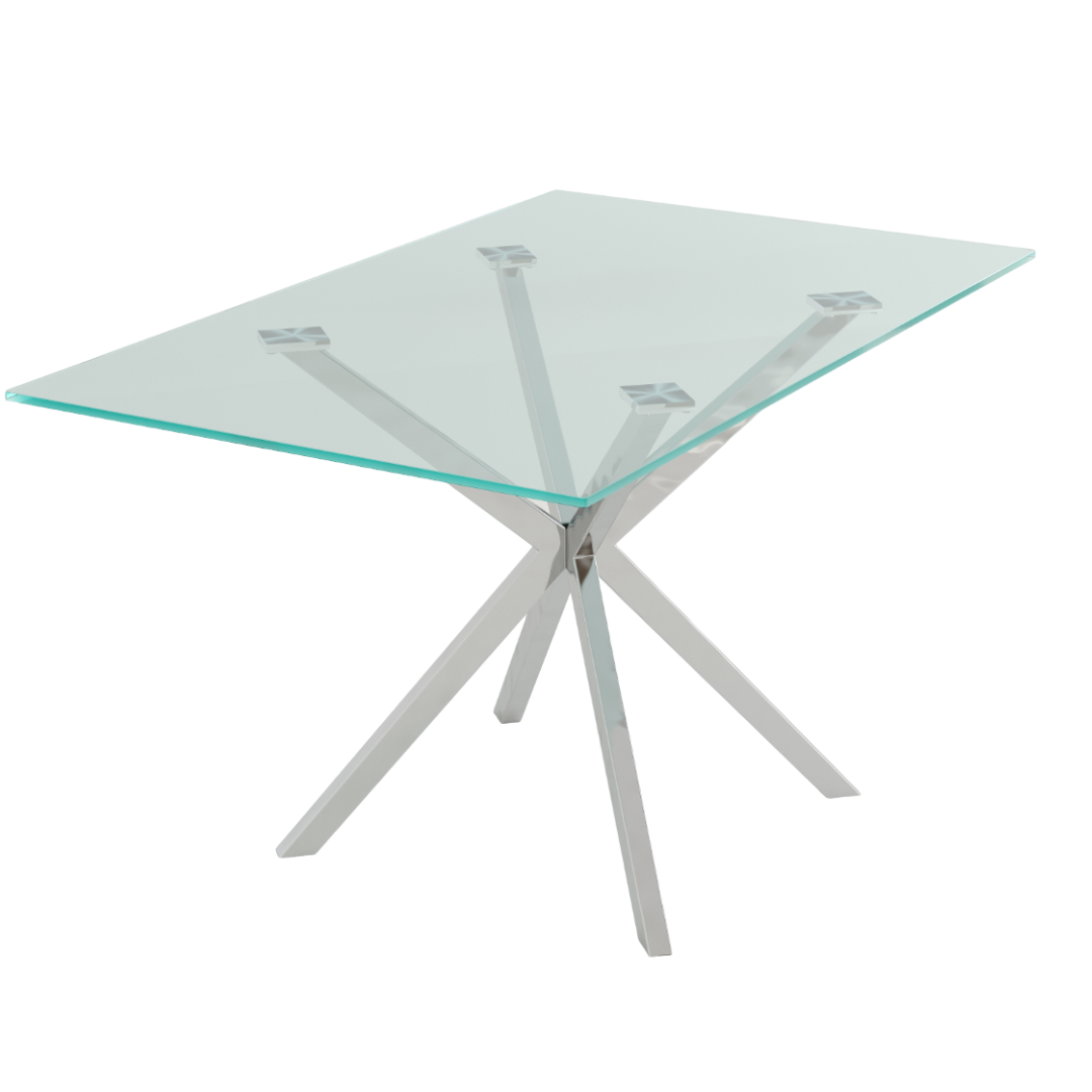 The Velets Stella Rectangular Glass Top Dining Table With Chrome Legs