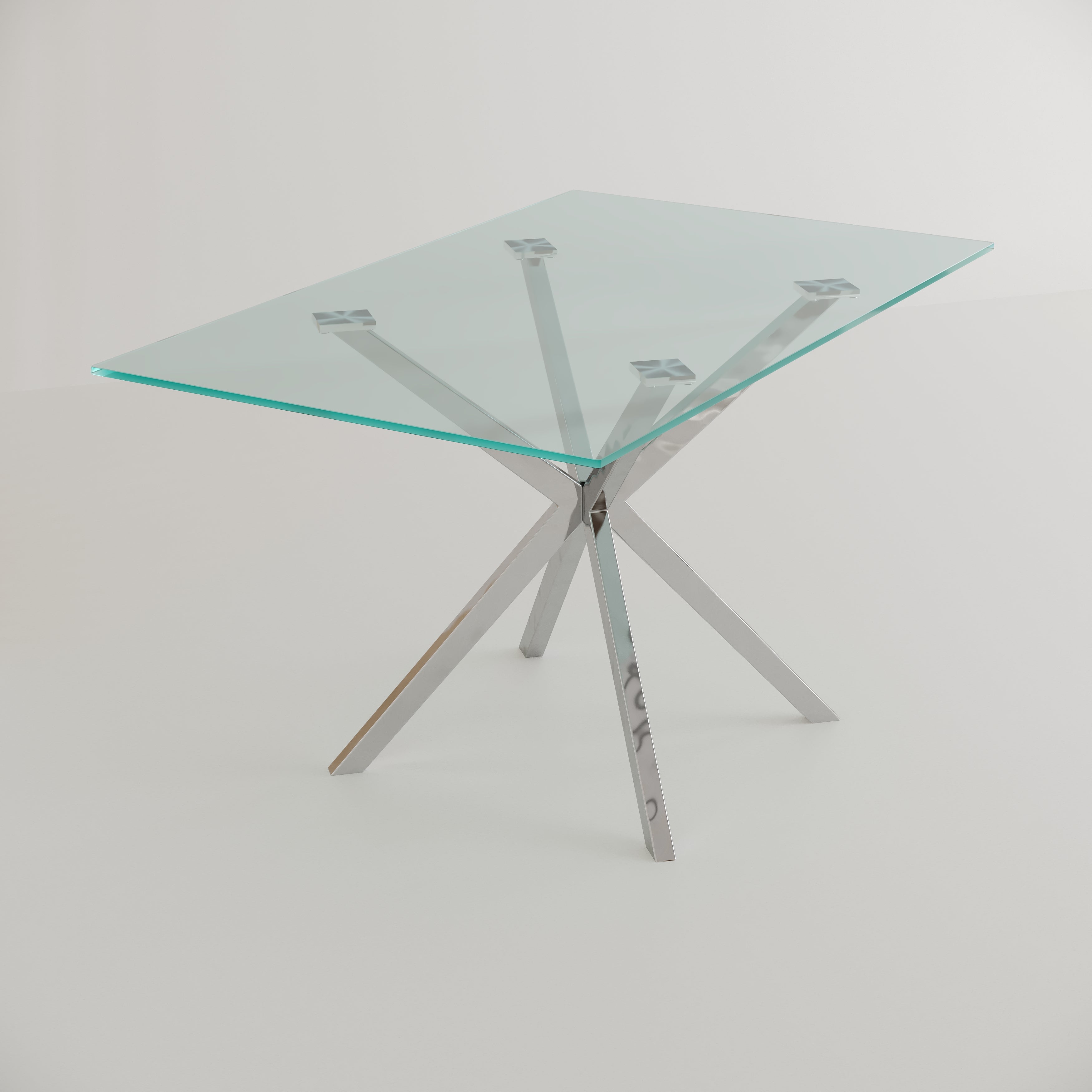 The Velets Stella Rectangular Glass Top Dining Table With Chrome Legs