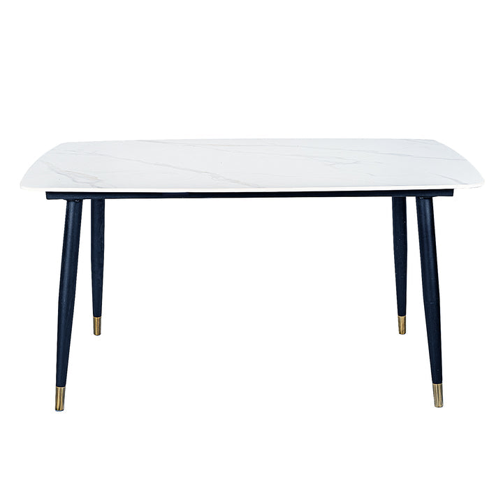 Stone Top Dining Table with Metal Legs and Gold-Tipped Accents - Modern Elegance for Your Dining Space - White