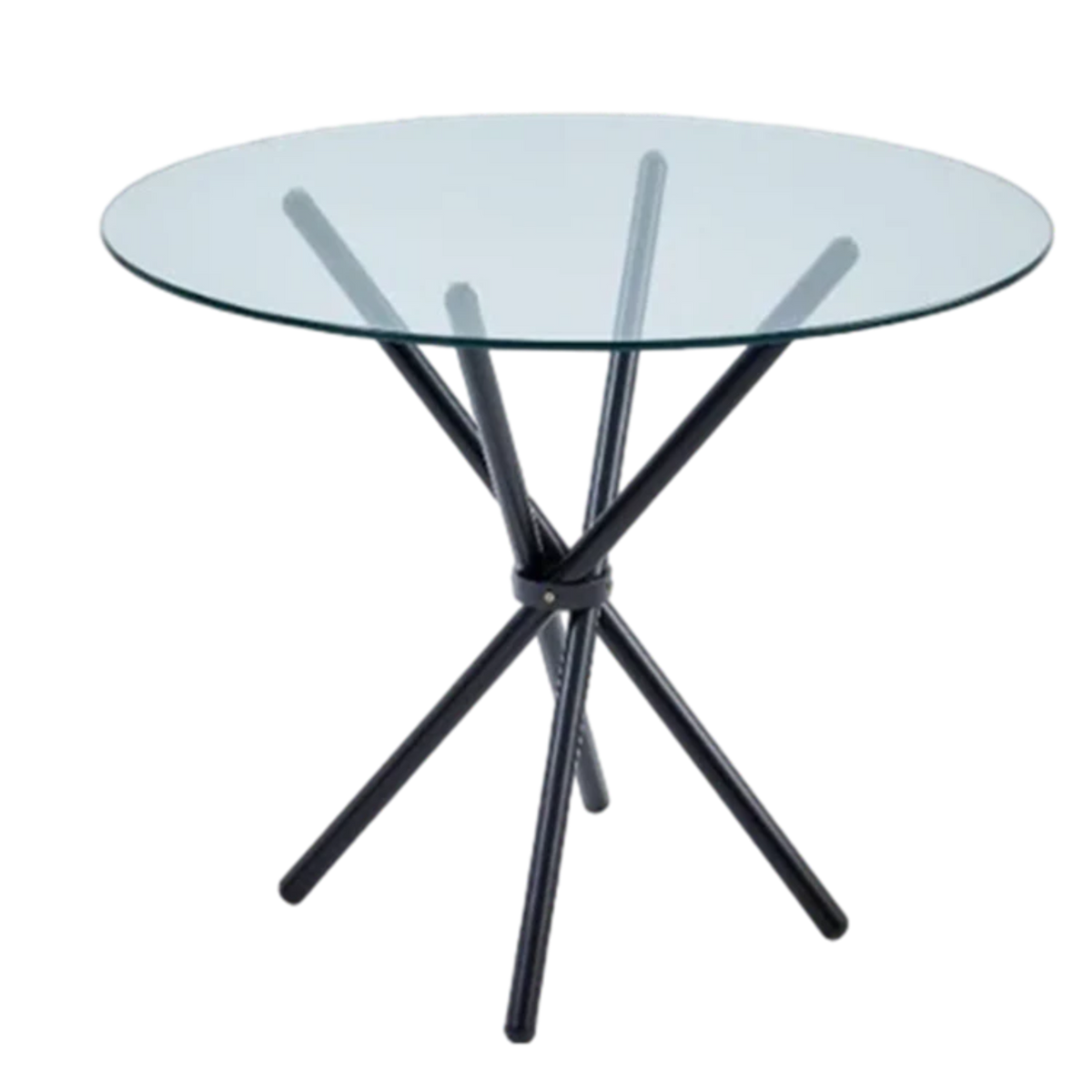 Velets Bella Round Glass Top Dining Table with Black Legs