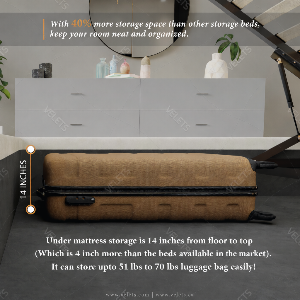 Eva King Light Gray Lift-Up Storage Bed